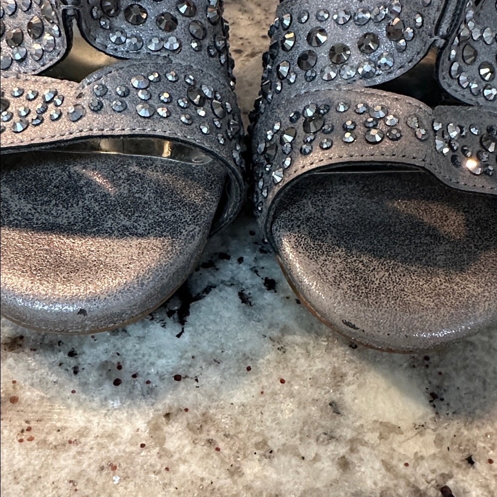 Gianni Bini Merilee silver metallic rhinestone stiletto heel open-toe shooties - Picture 6 of 8
